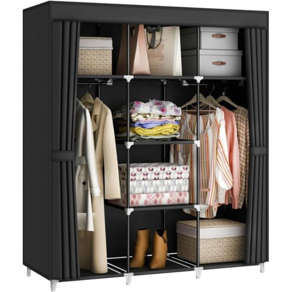 Portable Closet Wardrobe, 51-Inch Clothes Organizer with 2 Hanging Rods